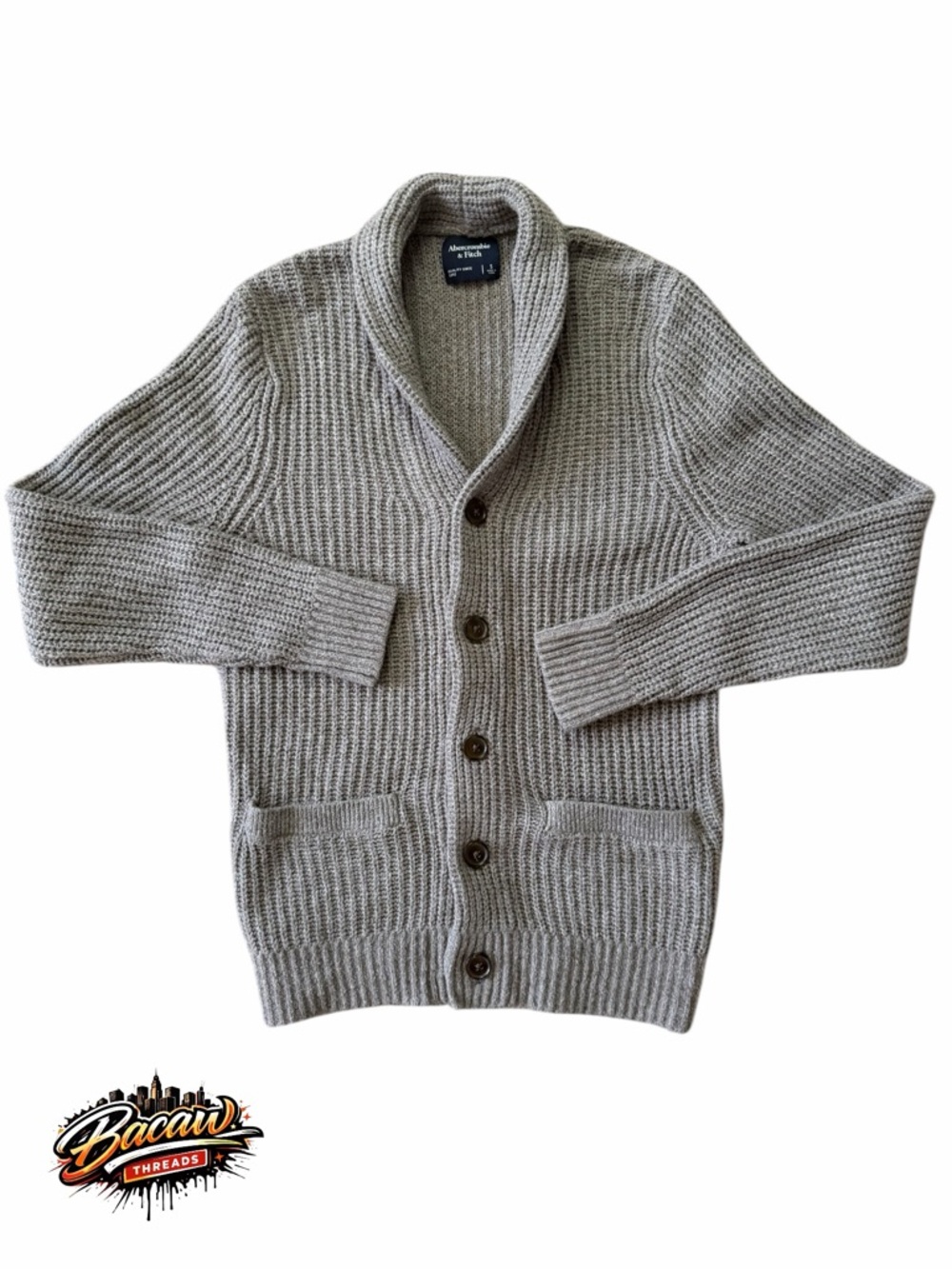Abercrombie & Fitch Men's Shawl Collar Cardigan - Gray